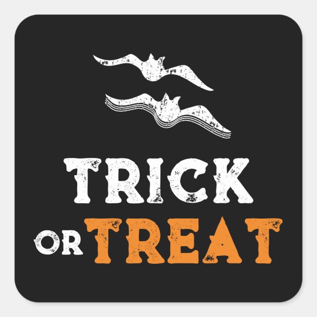 Sticker Carré Halloween Trick ou Treat, chauves-souris noires en (Devant)