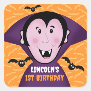 Sticker Carré Halloween Vampire chauves-souris 1er anniversaire 