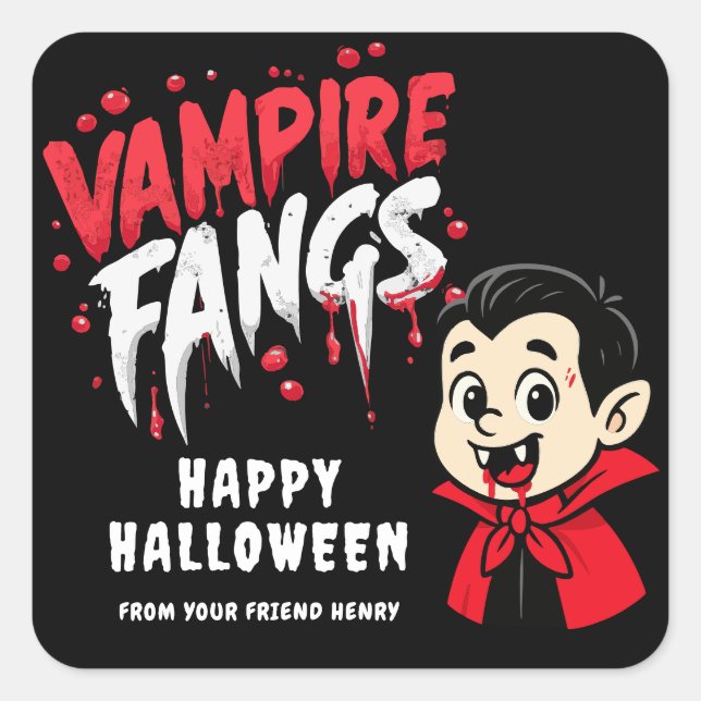 Sticker Carré Halloween Vampire Fangs (Devant)
