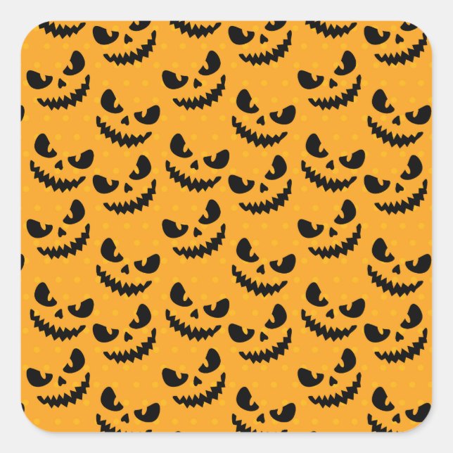 Sticker Carré Halloween : visages effrayants, style vintage. (Devant)