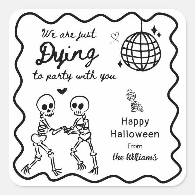 Sticker Carré Halloween Whimsical Quirky Hand Drake Skeleton (Devant)