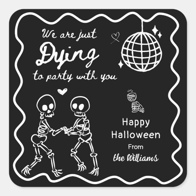 Sticker Carré Halloween Whimsical Quirky Hand Drake Skeleton (Devant)