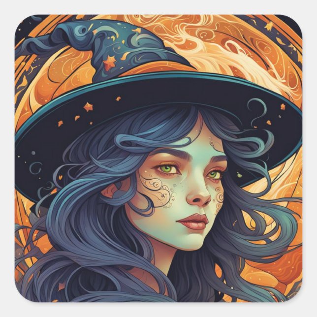 Sticker Carré Halloween Witch (Devant)