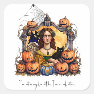 Sticker Carré Halloween Witch avec citation