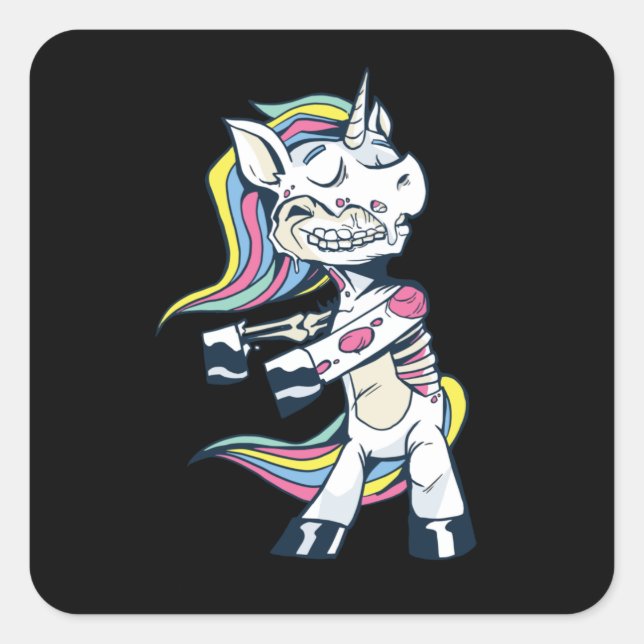 Sticker Carré Halloween Zombie Unicorne danse de la perte (Devant)