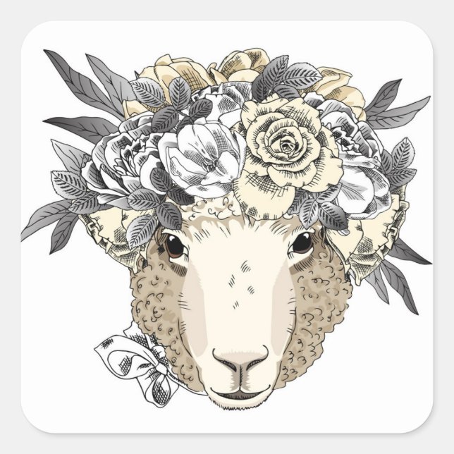 Sticker Carré Halo mouton floral (Devant)