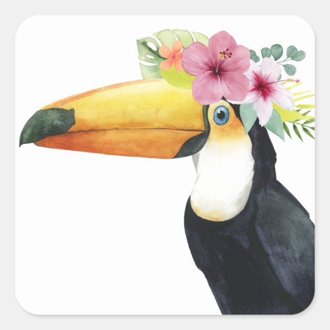 Sticker Carré Halo tropical - Toucan (Devant)
