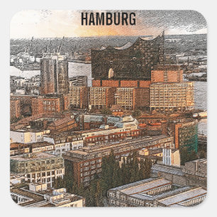 Sticker Carré Hambourg Allemagne Panorama Voyage