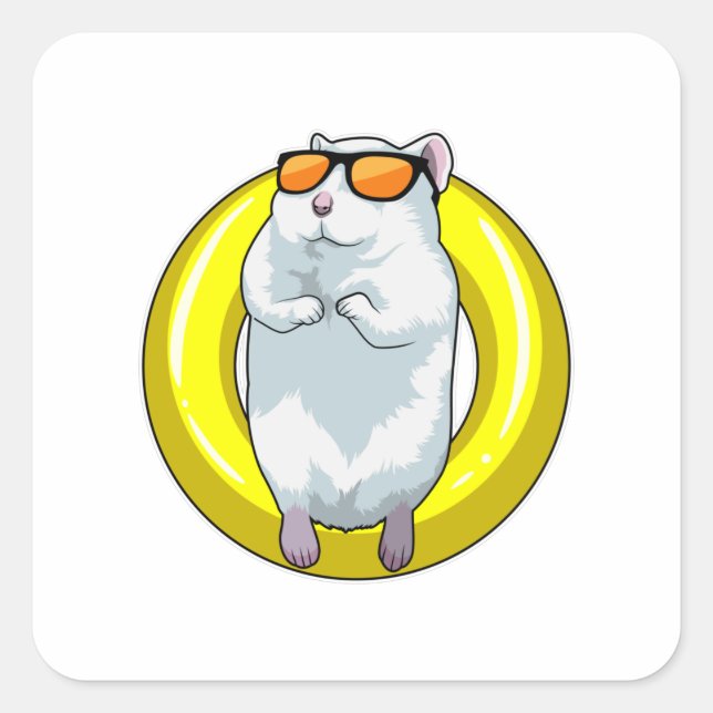 Sticker Carré Hamster à la natation avec anneau de natation (Devant)