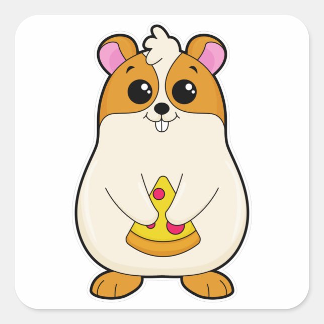 Sticker Carré Hamster à Manger de Pizza (Devant)