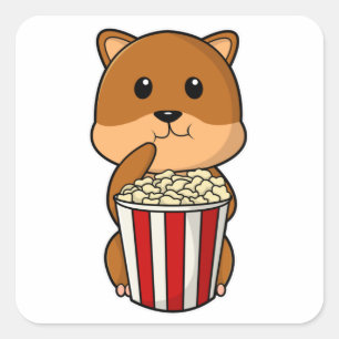 Sticker Carré Hamster au cône de Popcorn