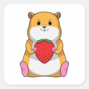 Sticker Carré Hamster aux fraises