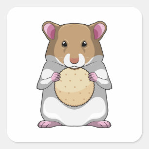 Sticker Carré Hamster avec biscuit