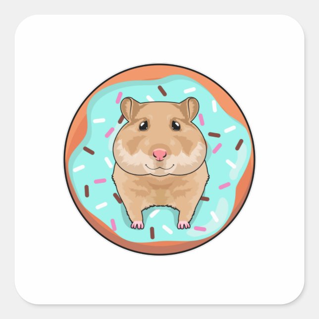 Sticker Carré Hamster avec Donut (Devant)