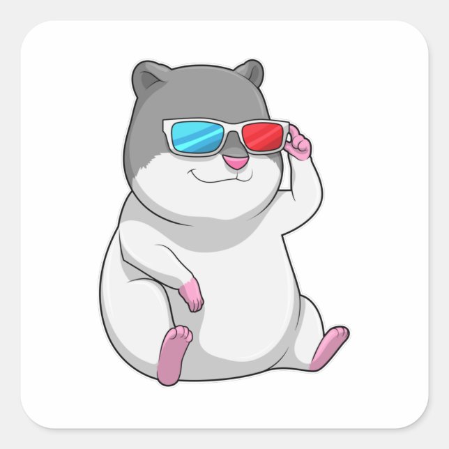 Sticker Carré Hamster avec lunettes (Devant)