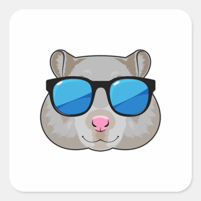 Sticker Carré Hamster avec lunettes de soleil (Devant)