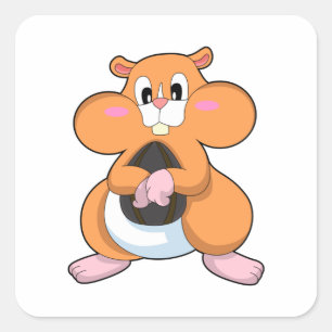 Sticker Carré Hamster avec noyer