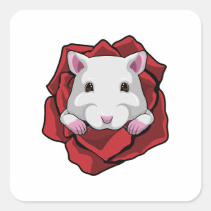 Sticker Carré Hamster avec rose