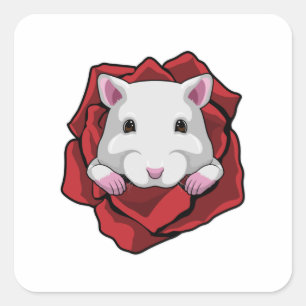 Sticker Carré Hamster avec Rose