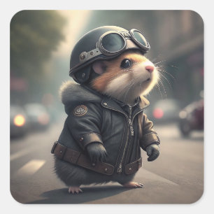 Sticker Carré Hamster Biker