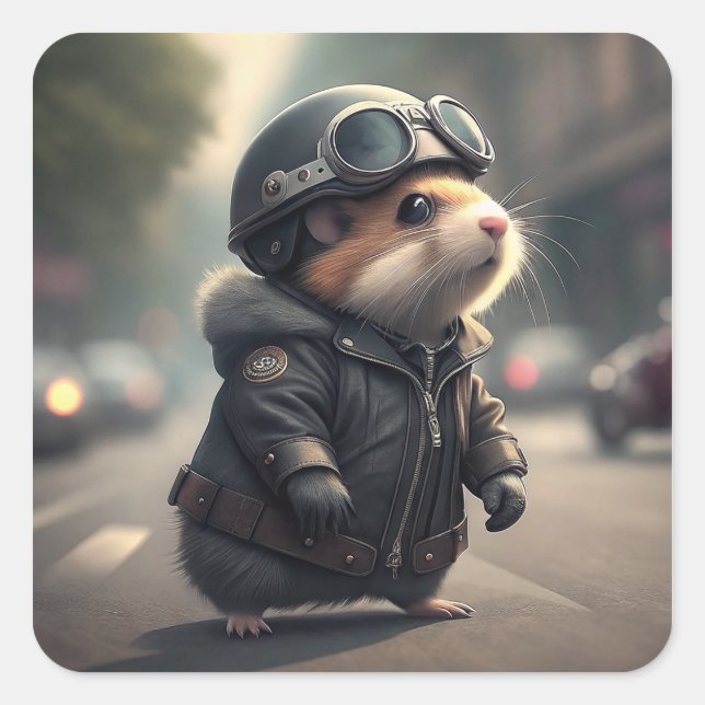 Sticker Carré Hamster Biker (Devant)