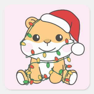 Sticker Carré Hamster Christmas Winter Animaux de vacances Hamst