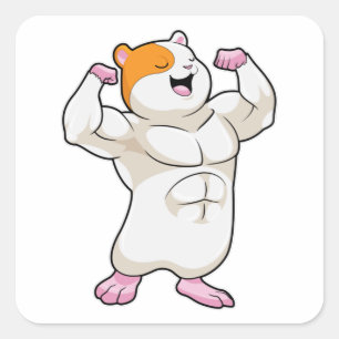 Sticker Carré Hamster en Bodybuilder avec de grands Muscles