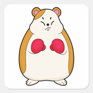 Sticker Carré Hamster en boîte avec gants de boxe