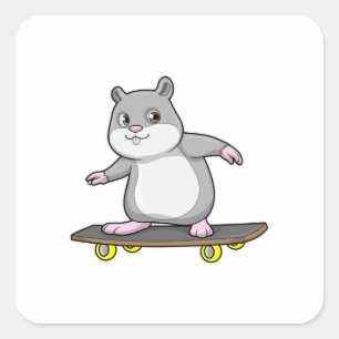 Sticker Carré Hamster en patinage avec skateboard