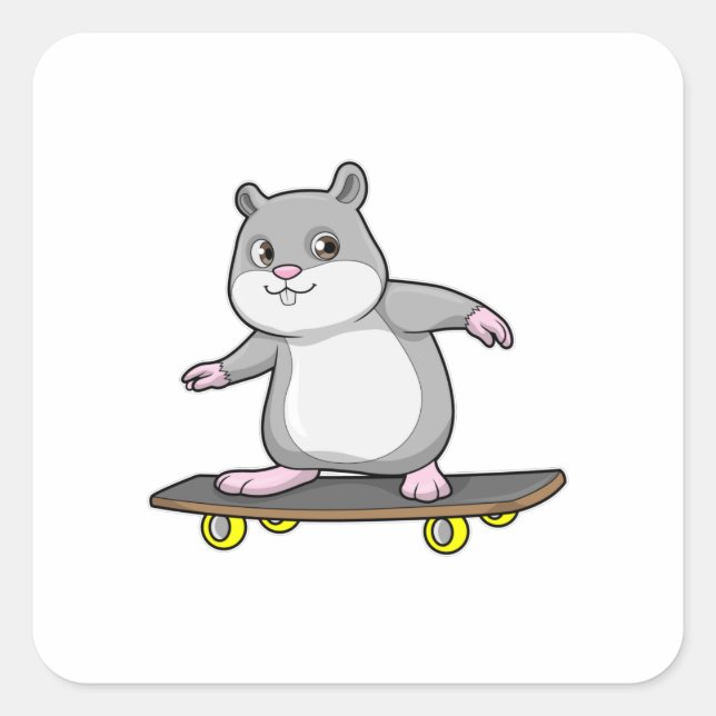 Sticker Carré Hamster en patinage avec skateboard (Devant)