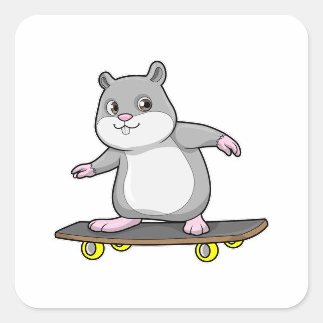 Sticker Carré Hamster en patinage avec skateboard (Devant)