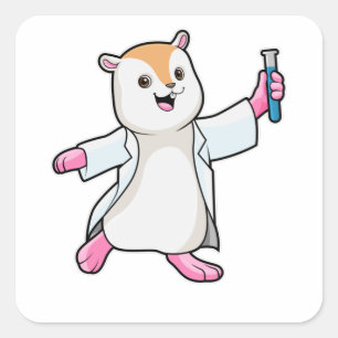 Sticker Carré Hamster en tant que scientifique avec tube d'essai