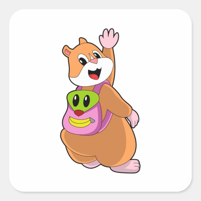Sticker Carré Hamster en tant qu'étudiant avec sac à dos.PNG (Devant)