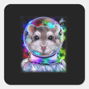 Sticker Carré Hamster Gris En Astronaut À La Recherche De L'Espa