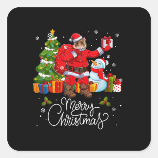 Sticker Carré Hamster Santa Christmas Pajama Family Group