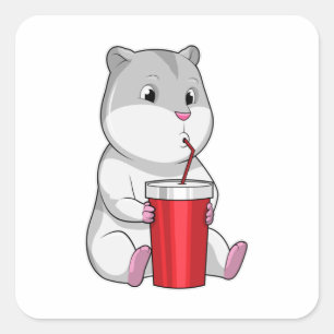 Sticker Carré Hamster with Mug & Drinking straw
