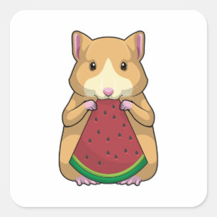 Sticker Carré Hamster with Watermelon