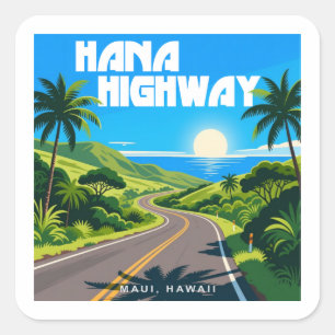 Sticker Carré Hana Highway Maui Hawaii Paysage