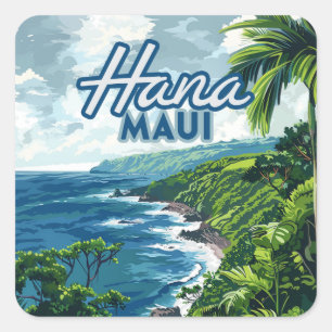 Sticker Carré Hana Maui Hawaii Road à Hana Beach Coast Retro