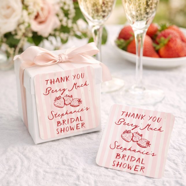 Sticker Carré Hand Drawn Berry In Love Bridal Shower Thank You (Créateur téléchargé)