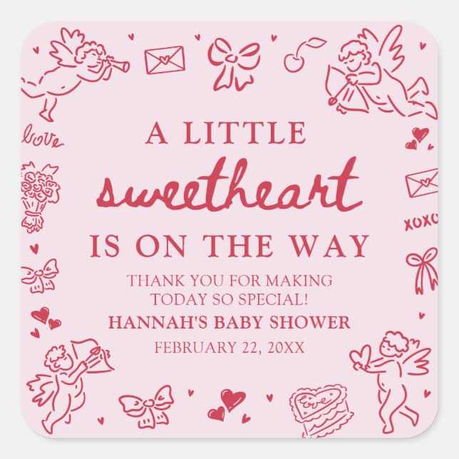 Sticker Carré Hand Drawn Valentine Little Sweetheat Baby Shower (Devant)