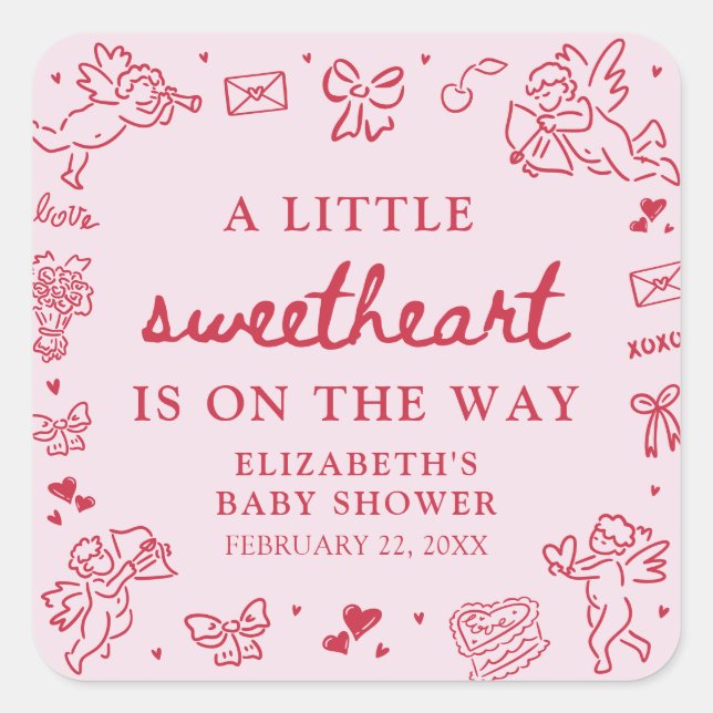 Sticker Carré Hand Drawn Valentine Little Sweetheat Baby Shower (Devant)