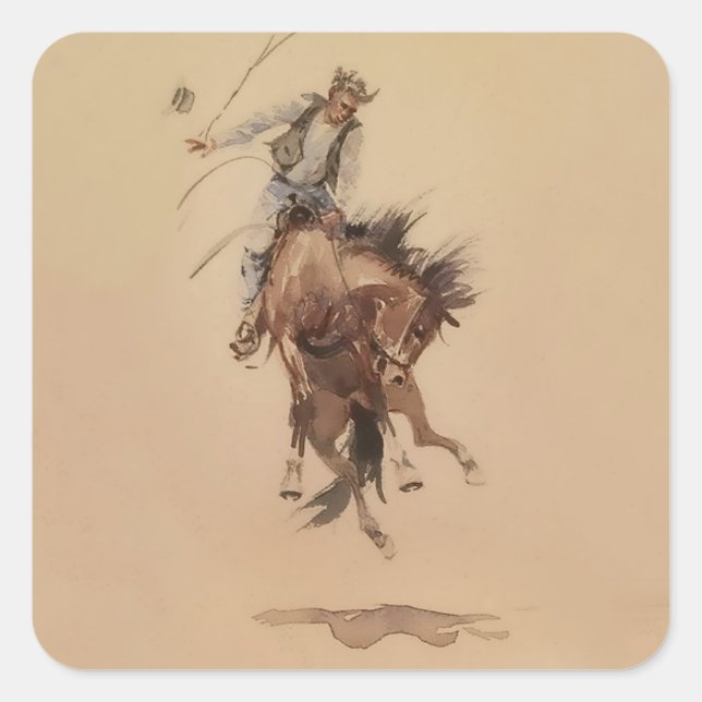 Sticker Carré Hand Whipping a Bronc par Edward Borein (Devant)