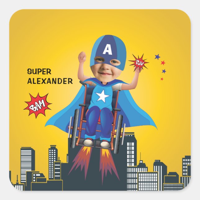 Sticker Carré Handicap Volant Superhero Fun Anniversaire (Devant)