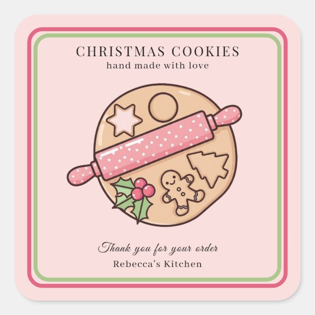 Sticker Carré Handmade Christmas Cookies Small Business Custom  (Devant)