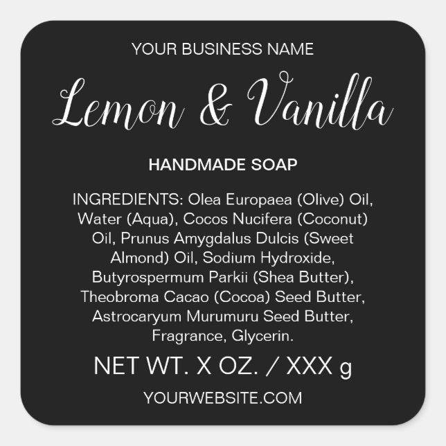 Sticker Carré Handmade Soap Skincare Artisan Black Product Label (Devant)