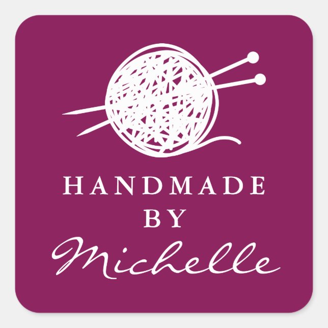 Sticker Carré Handmade wool knitting thread bundle logo custom (Devant)