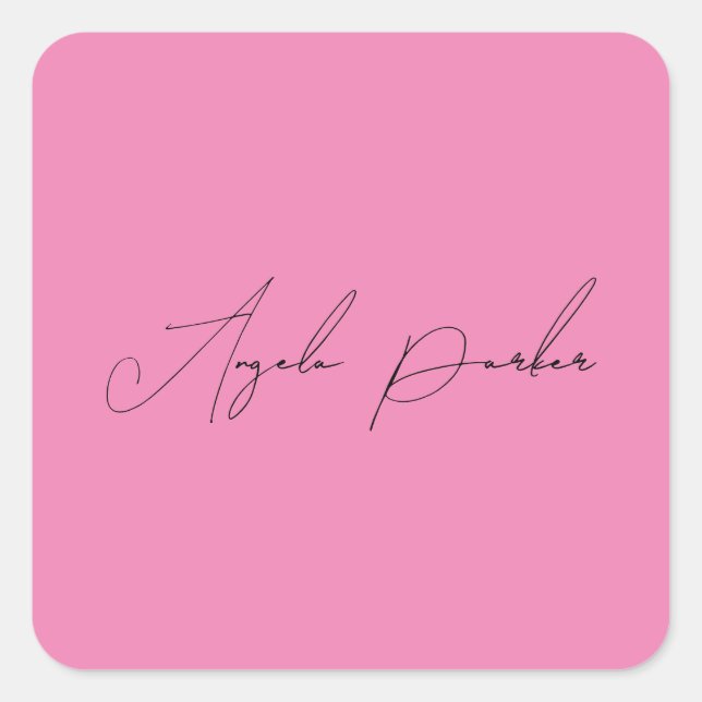 Sticker Carré Handwriting Plain Simple Pink Professional Name (Devant)