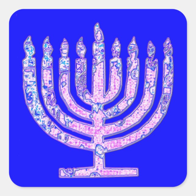 Sticker Carré Hanoukka bleu Menorah 4Ruth (Devant)