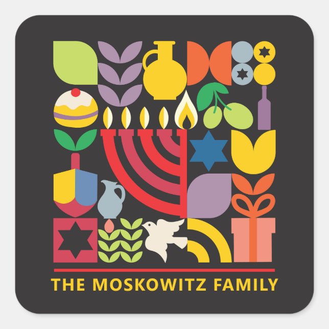 Sticker Carré Hanoukka Chanukah Menorah Dreidel Symboles juifs (Devant)